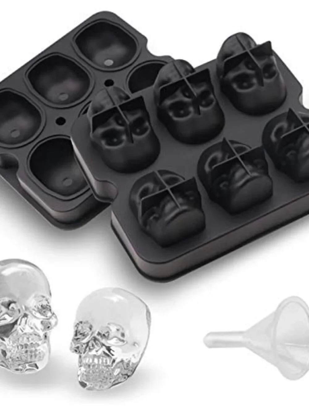CHIYAN Skull Ice Mold Silicone - Set of 6 Large 3D Ice Cube Molds, 2.3x2.3 Inch